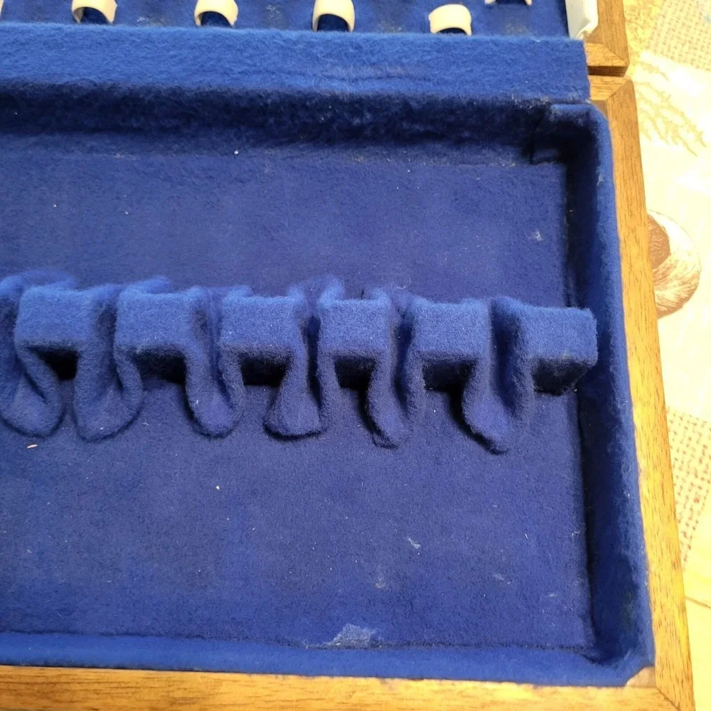 Vintage EMPTY Silverware Chest Wooden Case Blue Velvet Cream Satin Interior